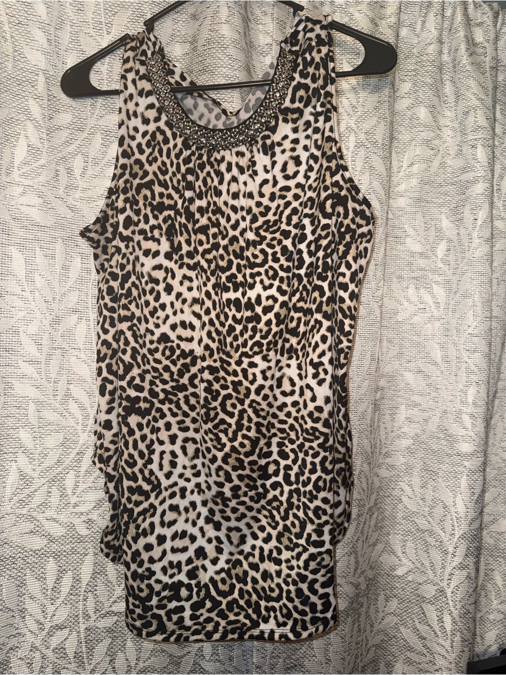 Perseption Leopard Print Jewel-Neck Sleeveless Camisole - Black & Cream